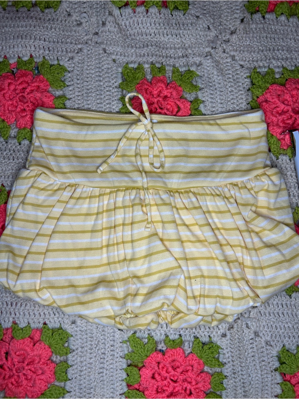 Striped Yellow Bubble Skort with Drawstring Waist